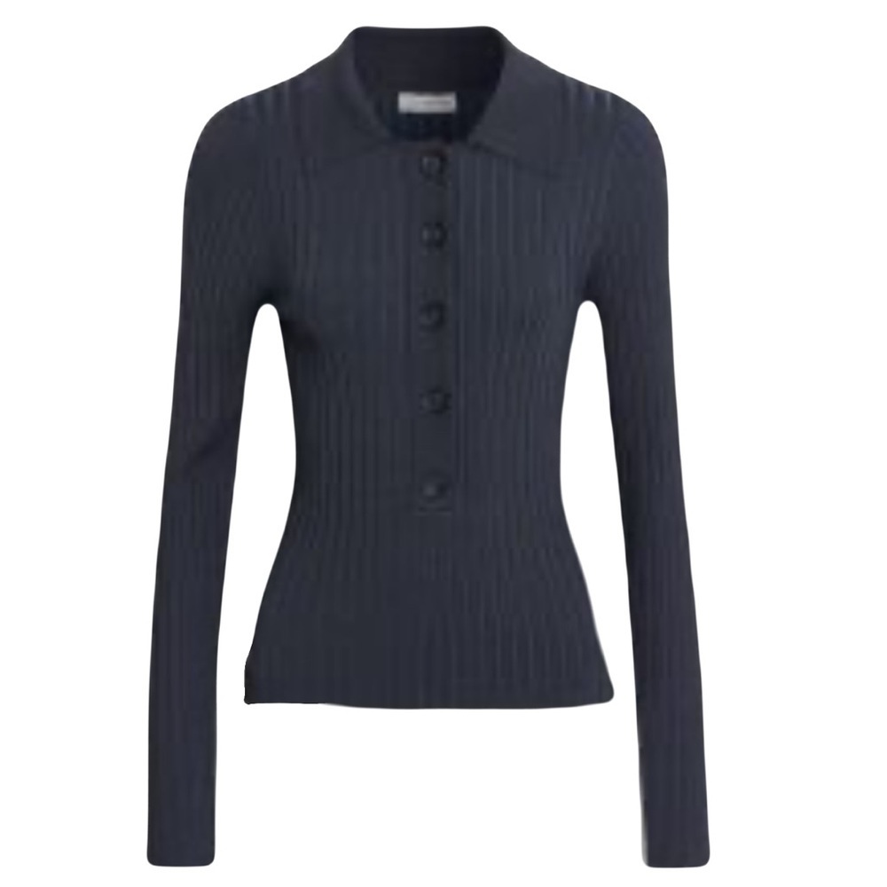 Good American Women’s Ribbed Henley Polo Navy Size M Orig $140 - Picture 2 of 7